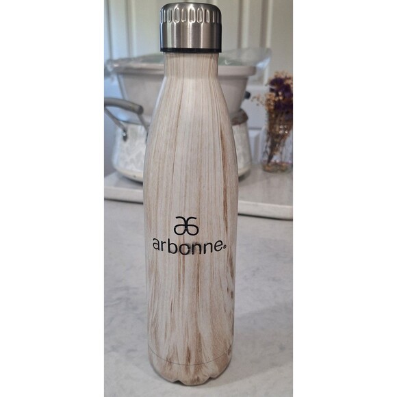 Arbonne Stainless Steel Water Bottle with Cap – 28 oz Woodgrain Marble Design - Picture 3 of 6